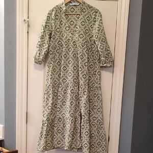 Zara Green Geometric Long Sleeve Dress
